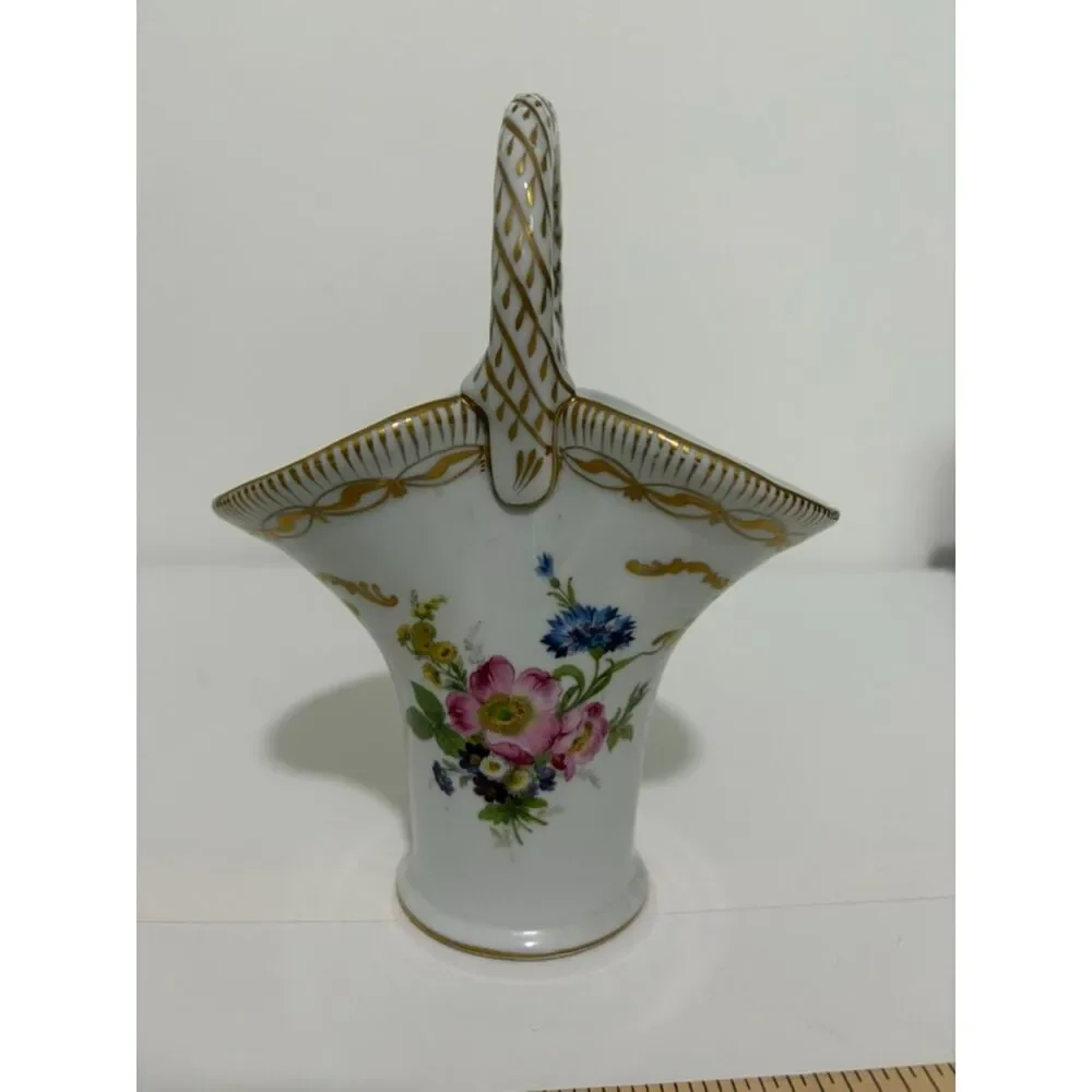Vintage Paris royal Peint a la Main Handled floral basket vase gold trim